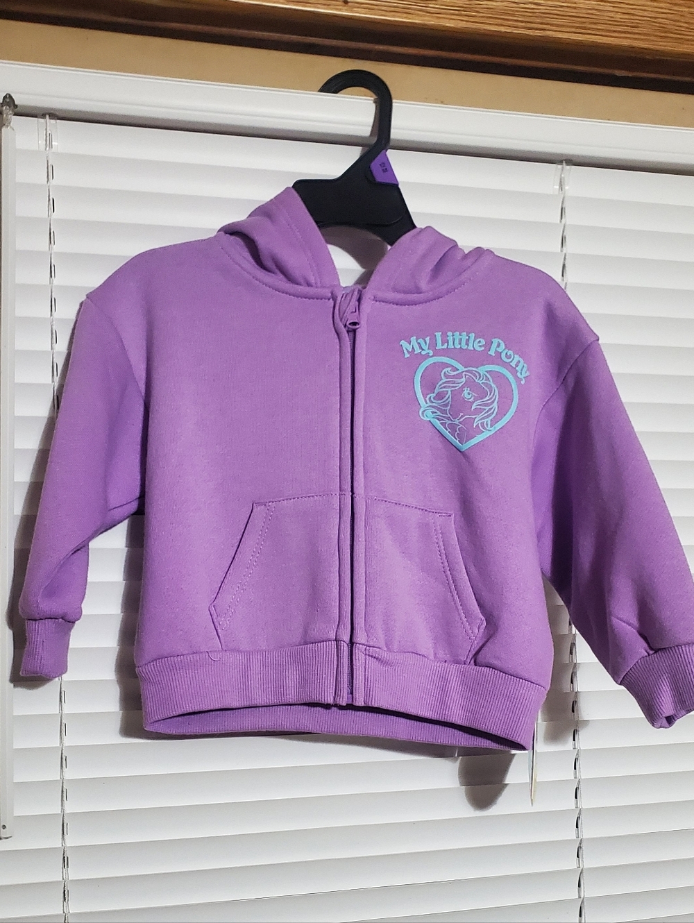 NWT, My Little Pony Lavender Zip-Up Hoodie with Teal Puff Style Logo, 12 Months